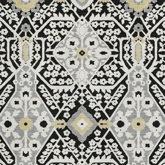 Black Gray And Gold Floral Washable Area Rug With UV Protection Photo 5