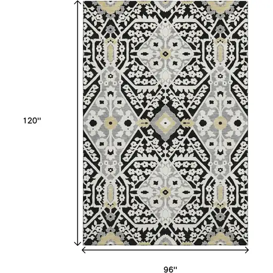 Black Gray And Gold Floral Washable Area Rug With UV Protection Photo 3
