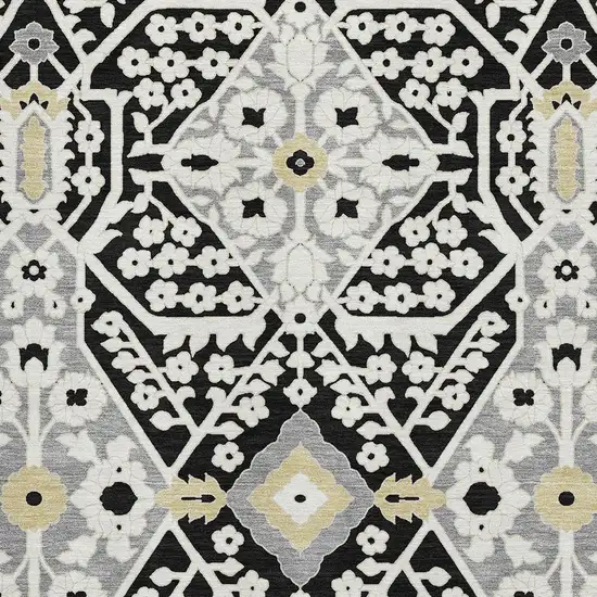 Black Gray And Gold Floral Washable Area Rug With UV Protection Photo 4