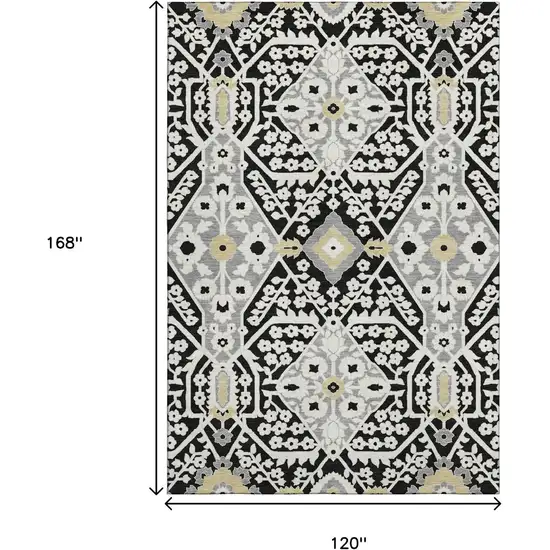 Black Gray And Gold Floral Washable Area Rug With UV Protection Photo 3
