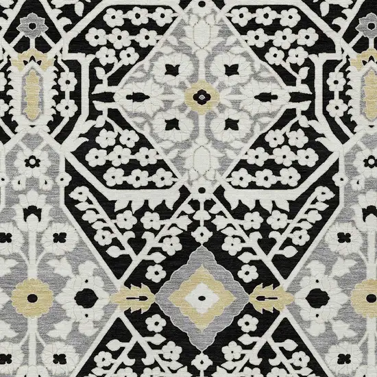Black Gray And Gold Floral Washable Indoor Outdoor Area Rug Photo 6