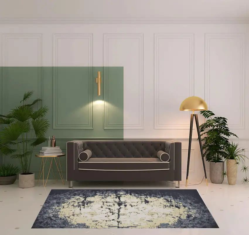 Black Gray And Gold Geometric Stain Resistant Area Rug Photo 2