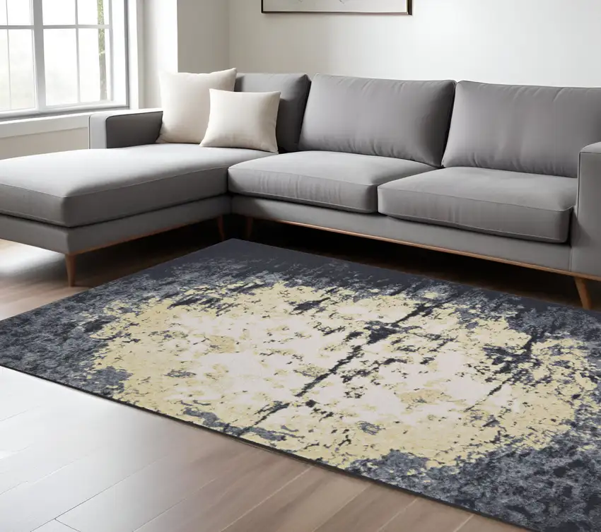 Black and Gray Geometric Non Skid Area Rug Photo 1