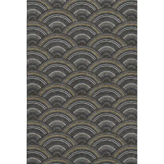 Black Gray And Gold Geometric Washable Area Rug With UV Protection Photo 1