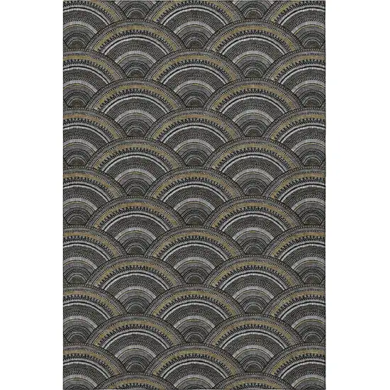 Black Gray And Gold Geometric Washable Area Rug With UV Protection Photo 3