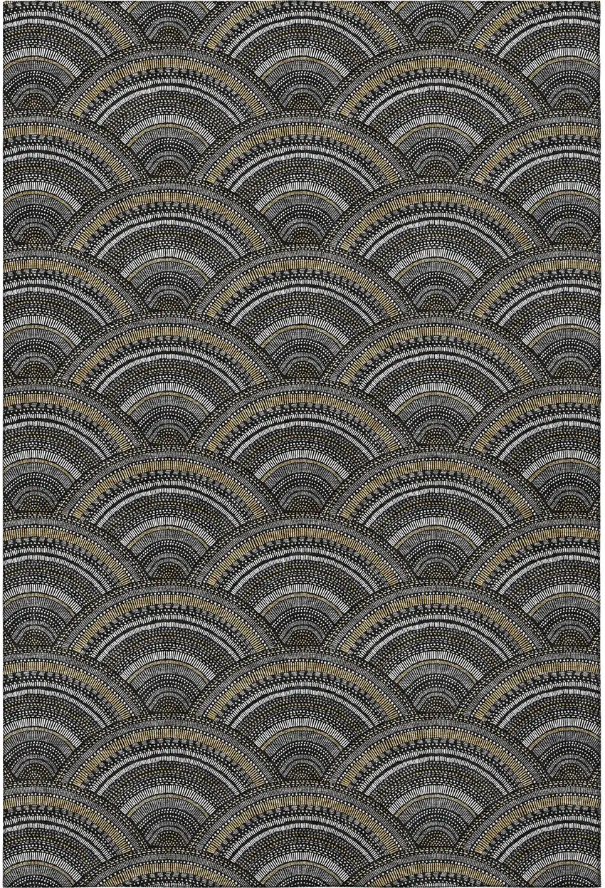 Black Gray And Gold Geometric Washable Area Rug With UV Protection Photo 3