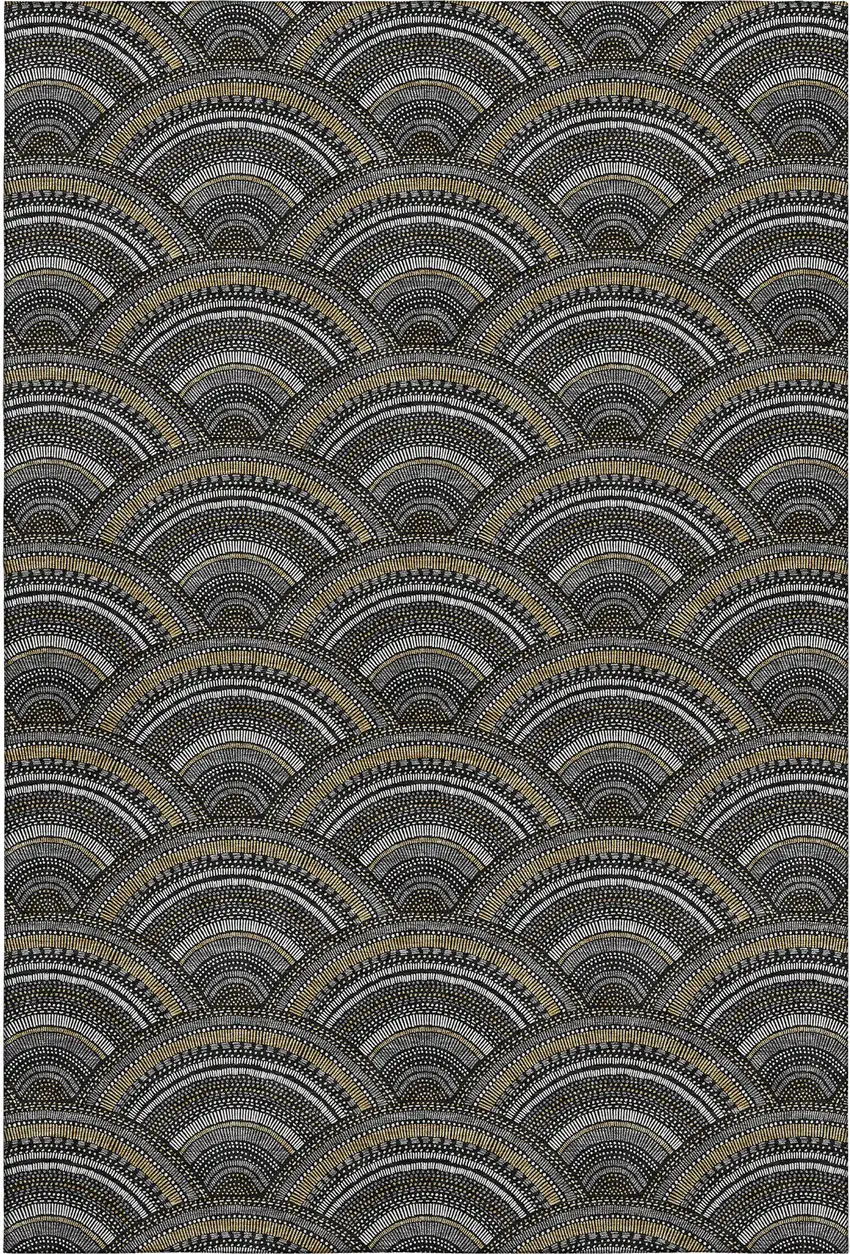 Black Gray And Gold Geometric Washable Area Rug With UV Protection Photo 1