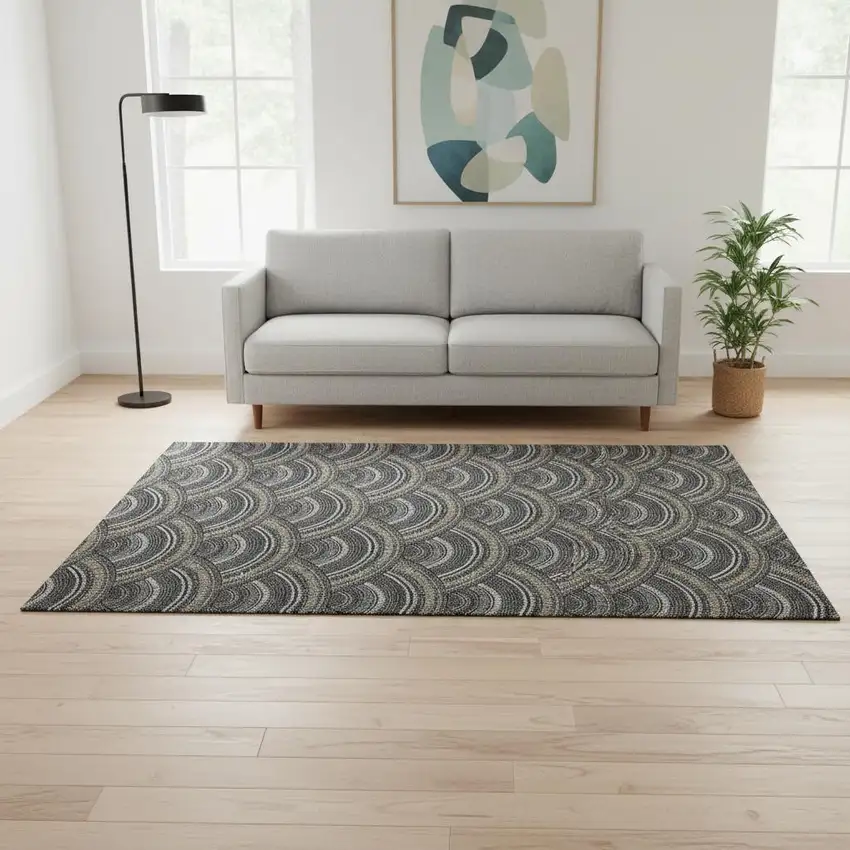 Black Gray And Gold Geometric Washable Area Rug With UV Protection Photo 2