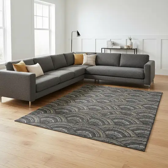 Black Gray And Gold Geometric Washable Area Rug With UV Protection Photo 2