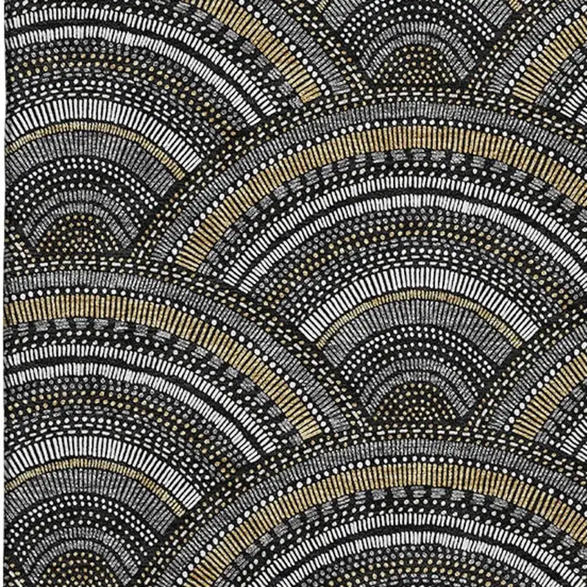 Black Gray And Gold Geometric Washable Area Rug With UV Protection Photo 2