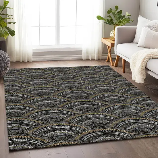 Black Gray And Gold Geometric Washable Area Rug With UV Protection Photo 4