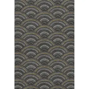 Photo of Black Gray And Gold Geometric Washable Area Rug With UV Protection