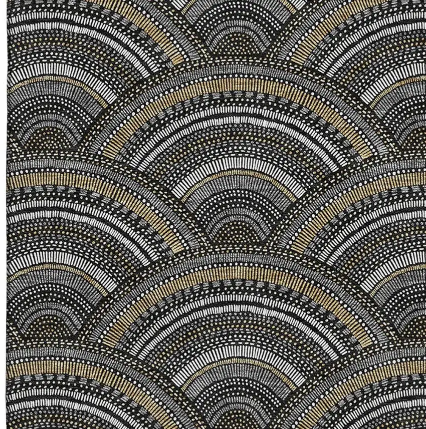 Black Gray And Gold Geometric Washable Area Rug With UV Protection Photo 3