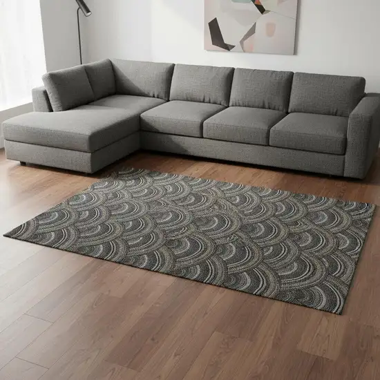 Black Gray And Gold Geometric Washable Area Rug With UV Protection Photo 2