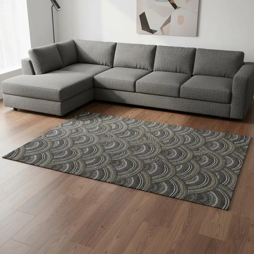 Black Gray And Gold Geometric Washable Area Rug With UV Protection Photo 2