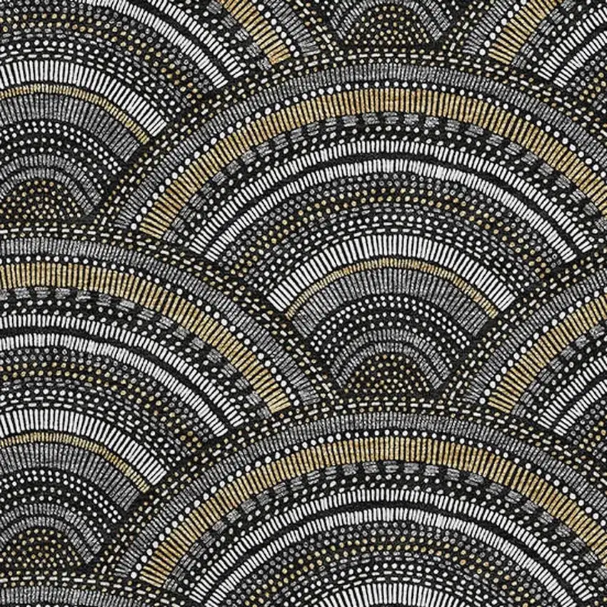 Black Gray And Gold Geometric Washable Area Rug With UV Protection Photo 2