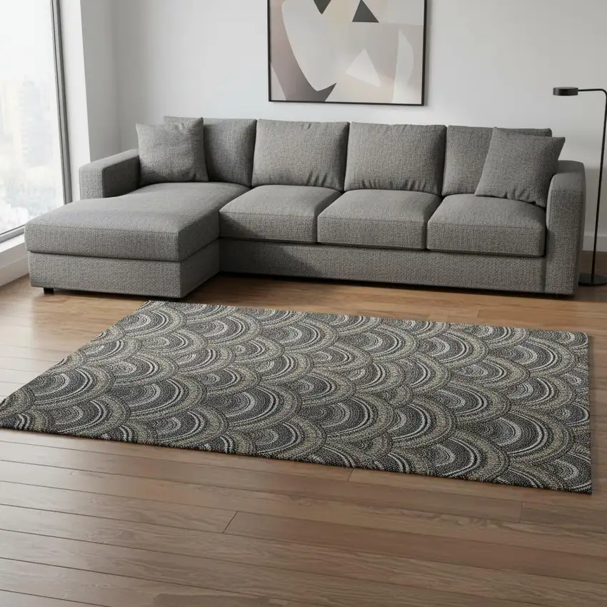 Black Gray And Gold Geometric Washable Area Rug With UV Protection Photo 2