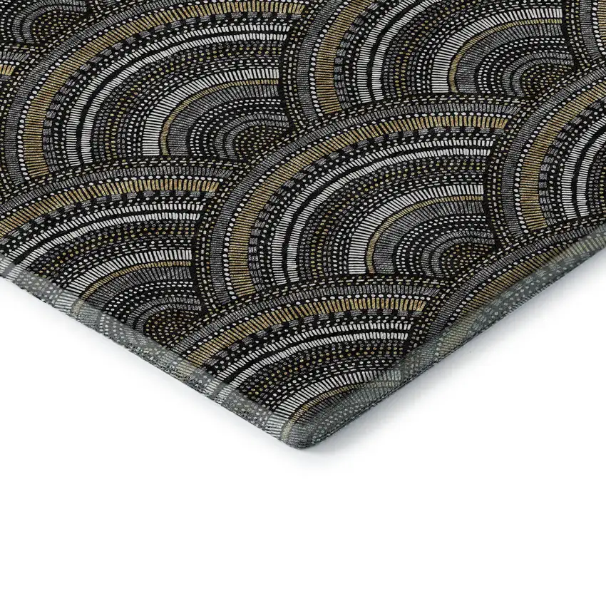 Black Gray And Gold Geometric Washable Area Rug With UV Protection Photo 7