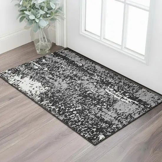 Black Gray And Ivory Abstract Washable Area Rug With UV Protection Photo 2