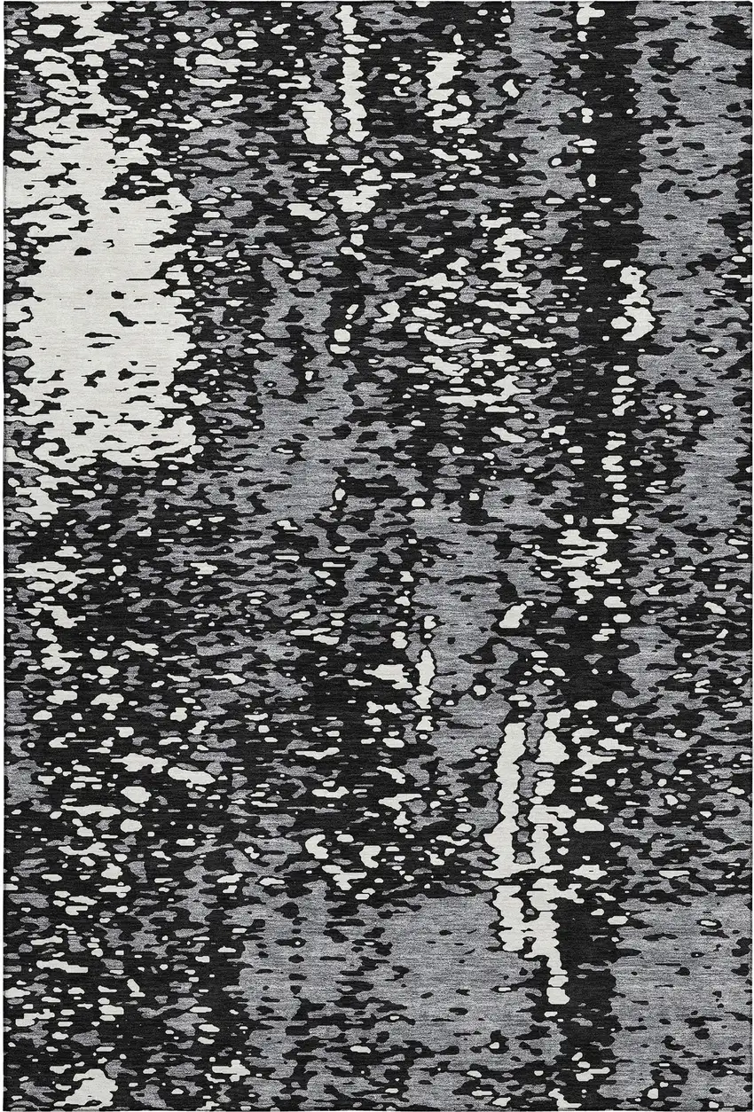 Black Gray And Ivory Abstract Washable Area Rug With UV Protection Photo 1