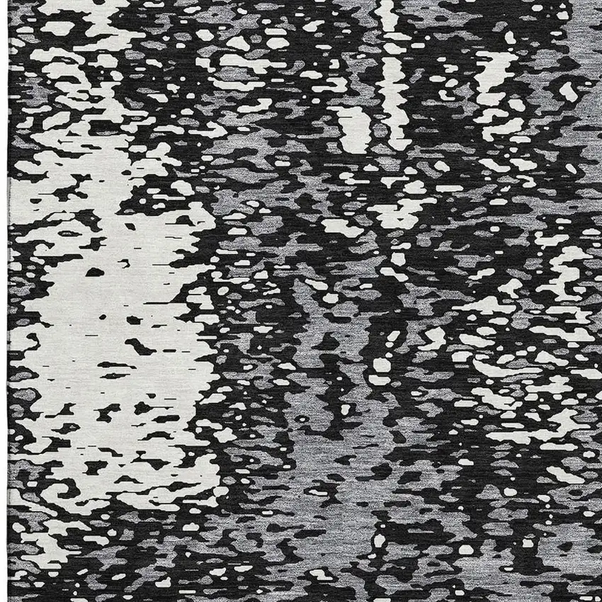 Black Gray And Ivory Abstract Washable Area Rug With UV Protection Photo 2