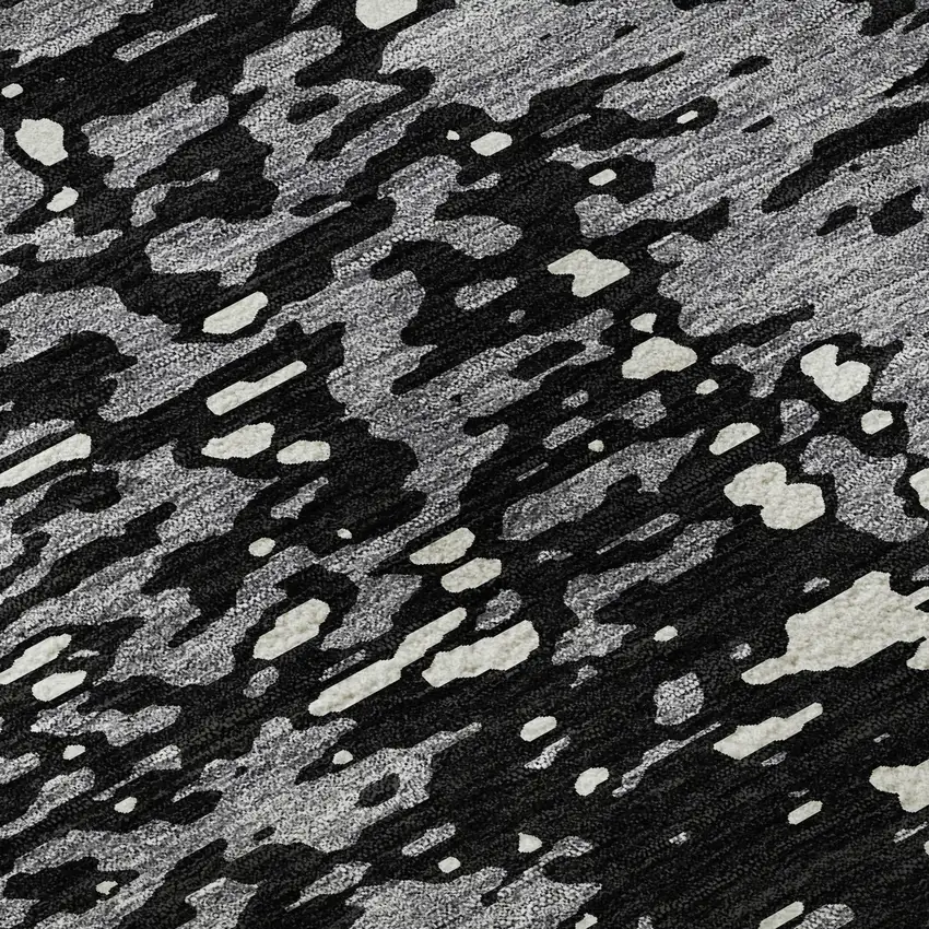 Black Gray And Ivory Abstract Washable Area Rug With UV Protection Photo 9