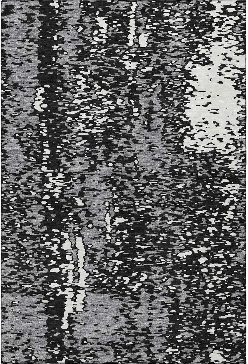 Black Gray And Ivory Abstract Washable Area Rug With UV Protection Photo 3