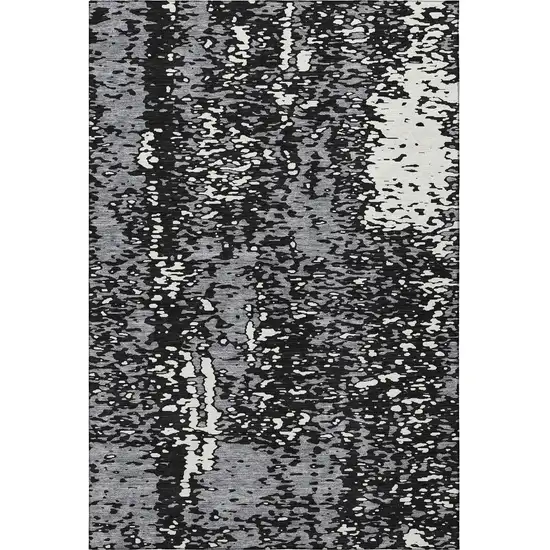 Black Gray And Ivory Abstract Washable Area Rug With UV Protection Photo 3