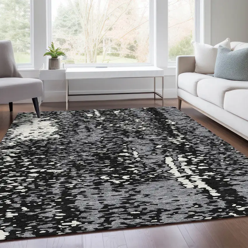 Black Gray And Ivory Abstract Washable Area Rug With UV Protection Photo 5