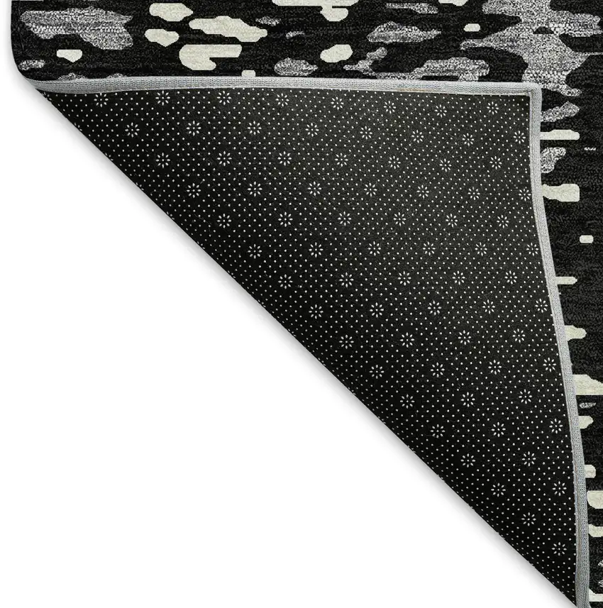 Black Gray And Ivory Abstract Washable Area Rug With UV Protection Photo 6