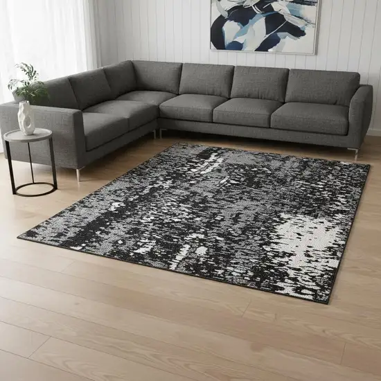 Black Gray And Ivory Abstract Washable Area Rug With UV Protection Photo 2