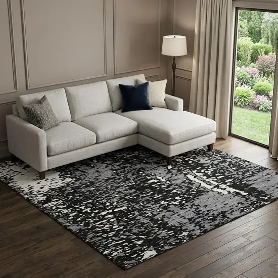 Black Gray And Ivory Abstract Washable Area Rug With UV Protection Photo 1