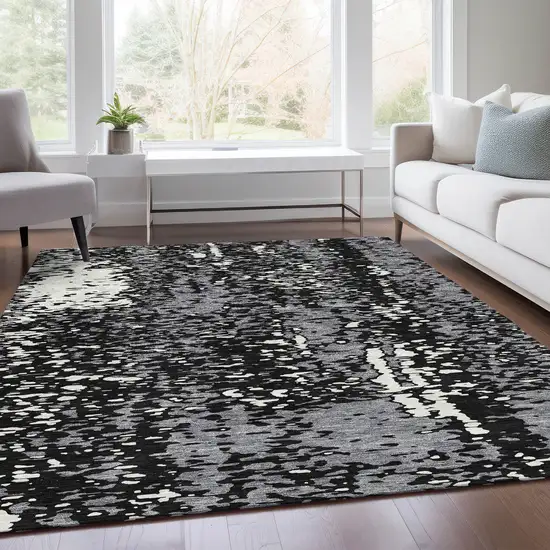Black Gray And Ivory Abstract Washable Area Rug With UV Protection Photo 5