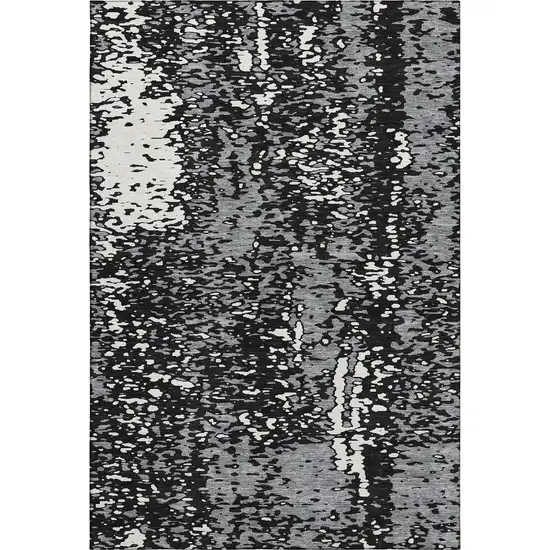 Black Gray And Ivory Abstract Washable Area Rug With UV Protection Photo 1