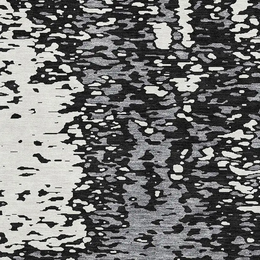 Black Gray And Ivory Abstract Washable Area Rug With UV Protection Photo 2