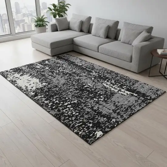 Black Gray And Ivory Abstract Washable Area Rug With UV Protection Photo 2