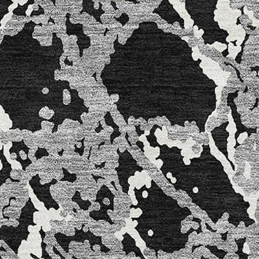 Black Gray And Ivory Abstract Washable Area Rug With UV Protection Photo 2