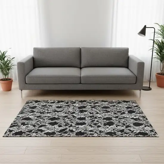 Black Gray And Ivory Abstract Washable Area Rug With UV Protection Photo 2