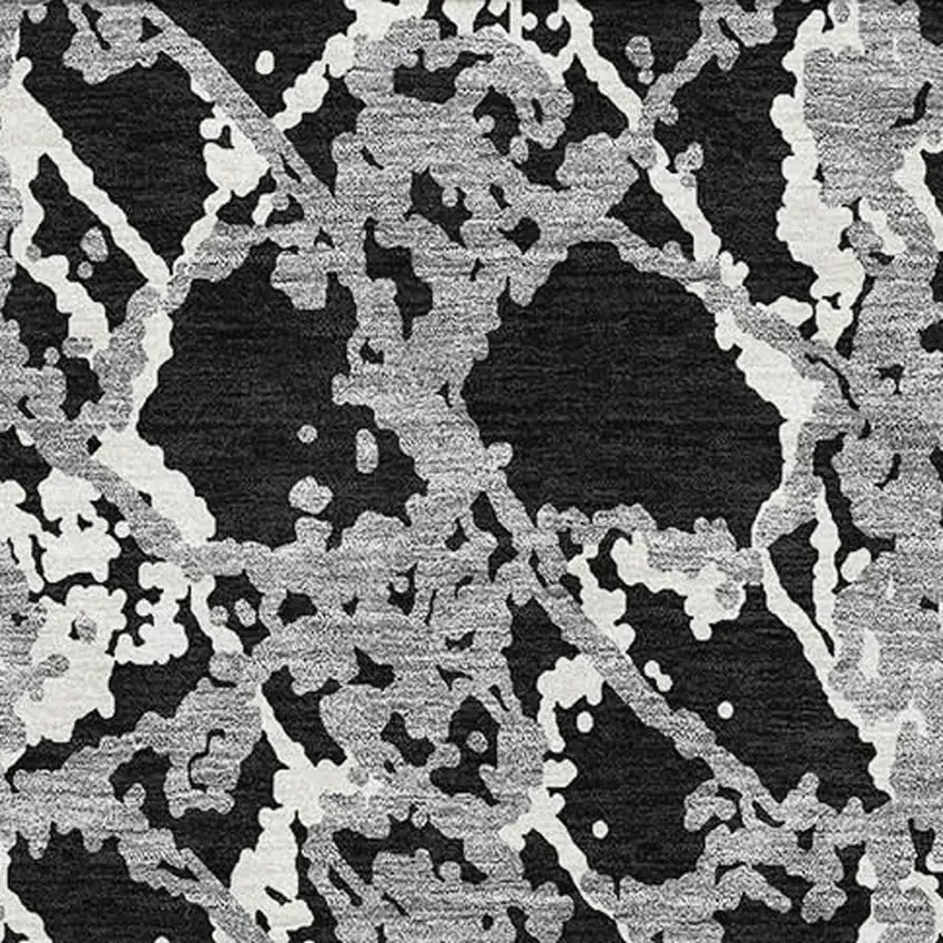 Black Gray And Ivory Abstract Washable Area Rug With UV Protection Photo 2
