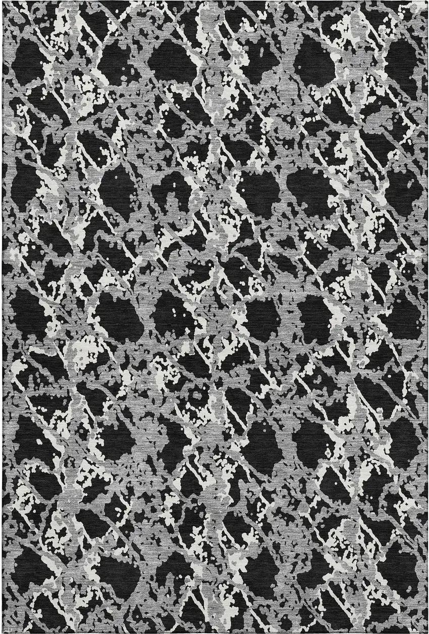 Black Gray And Ivory Abstract Washable Area Rug With UV Protection Photo 1