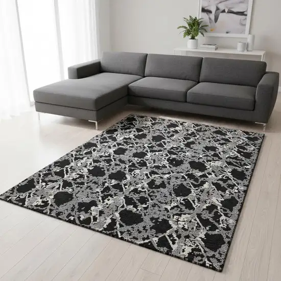 Black Gray And Ivory Abstract Washable Area Rug With UV Protection Photo 2