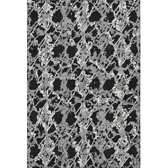 Black Gray And Ivory Abstract Washable Area Rug With UV Protection Photo 2
