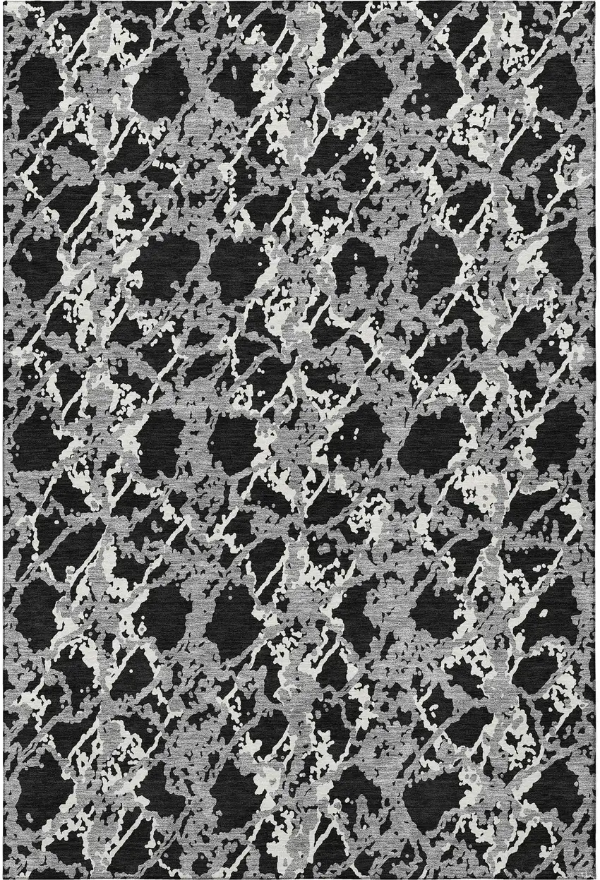 Black Gray And Ivory Abstract Washable Area Rug With UV Protection Photo 2