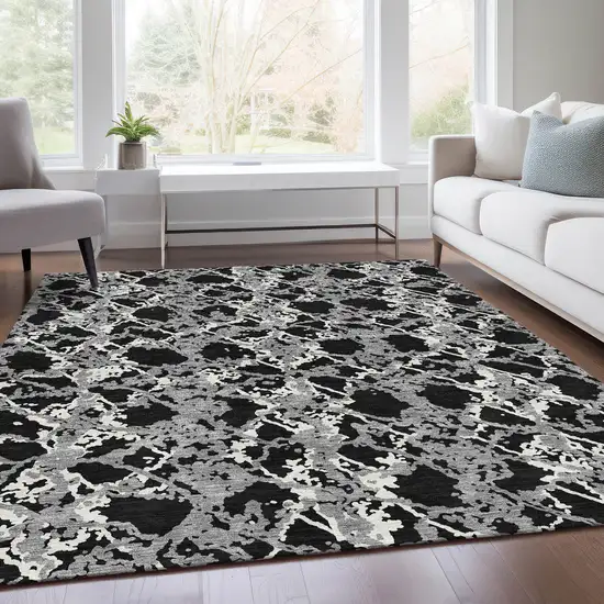 Black Gray And Ivory Abstract Washable Area Rug With UV Protection Photo 4