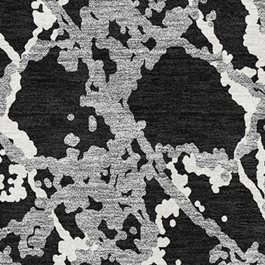 Black Gray And Ivory Abstract Washable Area Rug With UV Protection Photo 2