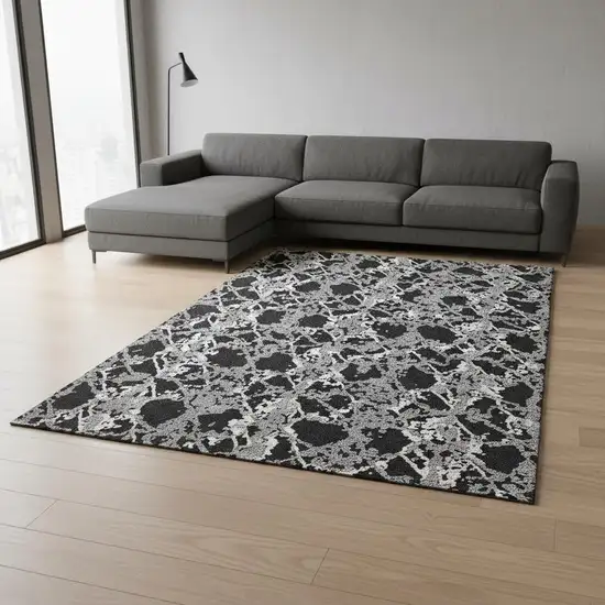 Black Gray And Ivory Abstract Washable Area Rug With UV Protection Photo 2