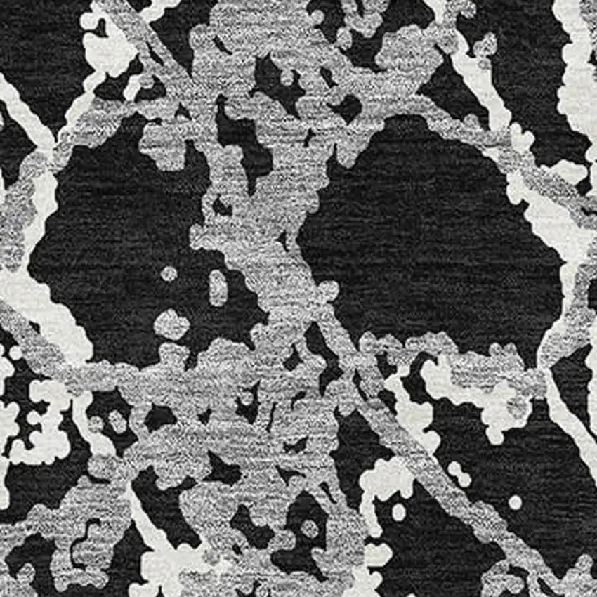 Black Gray And Ivory Abstract Washable Area Rug With UV Protection Photo 2