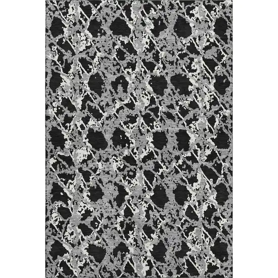 Black Gray And Ivory Abstract Washable Area Rug With UV Protection Photo 1