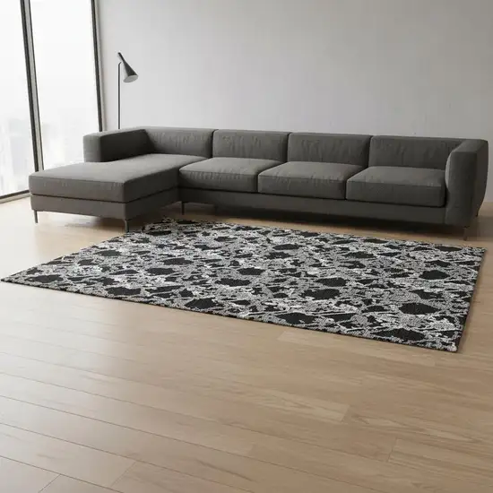 Black Gray And Ivory Abstract Washable Area Rug With UV Protection Photo 2