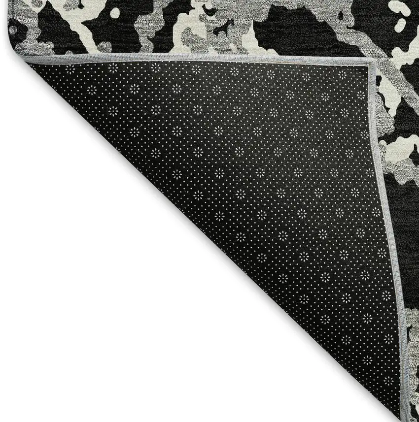 Black Gray And Ivory Abstract Washable Area Rug With UV Protection Photo 6